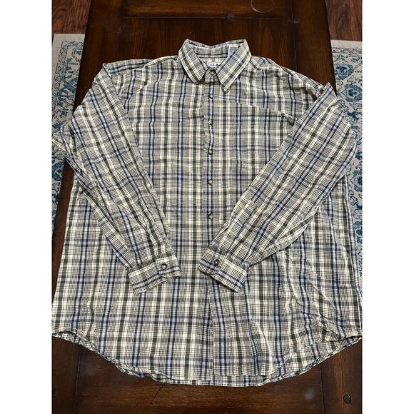L.L. Bean Plaid Button Down Shirt Blue Green Cream Casual Professional Men's XL - Picture 1 of 6